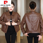 皮爾卡丹（pierre cardin）海寧皮衣外套女2025春秋冬新款皮夾克加絨加厚時(shí)尚顯瘦今年流行裝 海寧品牌旗艦咖啡色 款 春秋 2XL 海寧品牌旗艦 120-130斤