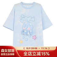 森女部落閨蜜裝chic甜辣T恤夏短袖萌趣上衣女立體玩偶設計感原創(chuàng  ) 藍色長(cháng)T恤（單件） S