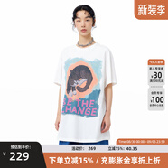 幻走（MOVEUP）2025夏季新款.FUN系列短袖圓領(lǐng)貓咪印花中長(cháng)款T恤女 純白 L
