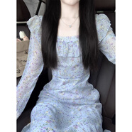賽詩歐大碼胖mm溫柔風(fēng)碎花雪紡長(zhǎng)袖連衣裙女2025春秋季新款法式初戀裙子 藍(lán)色 XL 【120-140斤】