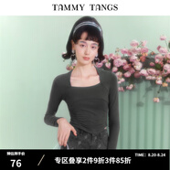 糖力【商場(chǎng)同款】春秋季新款長(cháng)袖方領(lǐng)T恤女短款顯瘦打底衫上衣 灰色 S