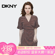 唐可娜兒（DKNY）【京東奧萊】新款V領(lǐng)印花連衣裙女夏季短袖收腰時尚中長款裙子W13 W1312T06-220 S