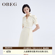 OBEG歐碧倩夏季女裝通勤西裝式收腰純色襯衫領(lǐng)連衣裙10442106 淡黃 S /160/36