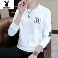 花花公子（PLAYBOY）長袖T恤男秋季加絨春秋加厚衣服秋裝上衣2025新款秋冬打底衫衛(wèi)衣 1966 白色 薄款 4XL 【建議165-180斤】