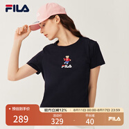 FILA斐樂(lè )官方女裝短袖T恤女夏季舒適經(jīng)典針織短袖小熊t上衣潮流時(shí)尚 傳奇藍-NV M （165/84A/M）
