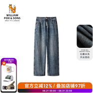 William fox&sons威廉?？怂鼓醒b懷舊石磨水洗天絲混紡牛仔寬松復古直筒休閑牛仔褲 藍色 32