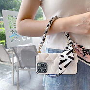 三星S24Ultra手機殼S23手提包S22+插卡套S21FE絲巾A55全包a34秋冬 白殼+黑粉絲巾 三星GalaxyS22Ultra