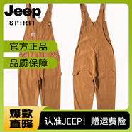JEEP SPIRIT男士休閑褲背帶褲2024秋冬款情侶吊帶工裝褲寬松直筒連體 卡其色 carhatt卡其 XS （-105斤穿）