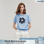 初語綠絨蒿提花針織衫女2025夏季新款植物系撞色清新短袖小衫上衣 天藍(lán)色 XL