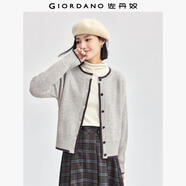佐丹奴針織外套女新款加厚毛衣撞色邊圓領(lǐng)寬松針織開(kāi)衫女05354706 深卡其色 月巖卡其 M