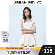 UR2025春季新款女裝撞色蕾絲飄帶U領(lǐng)無袖修身連衣裙UYY750014 米黃 (偏短) S