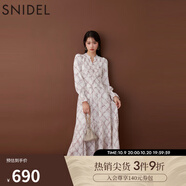 SNIDEL秋冬甜美泡泡袖立領(lǐng)格紋收腰百褶連衣裙SWFO245130 灰白色 M （1）