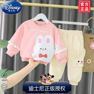 迪士尼（Disney）女童秋裝套裝新款洋氣一周歲女寶寶春秋季運(yùn)動(dòng)服外兩件套嬰兒衣服 粉色大白兔套裝 73cm