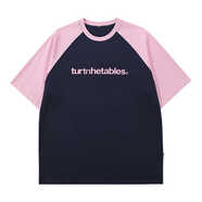 TF家族陳浚銘同款拼色插肩袖短袖t恤男女情侶夏季純棉寬松上衣服 藏青色拼粉色袖 S