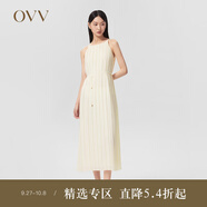 OVV2022春夏新款女裝經(jīng)典圓領(lǐng)啞光不規則飄逸百褶吊帶連衣裙 米白05 XL