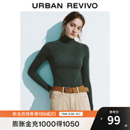 UR秋冬新款女裝純色打底修身立領(lǐng)長(cháng)袖針織衫UWB940010 深綠 M