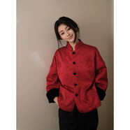 MODX新中式國風(fēng)紅色兩面穿羽絨棉服拜年服秋冬訂婚領(lǐng)證絲絨棉衣外套女 春秋款 雙面穿絲絨提花外套 現(xiàn)貨 XXS