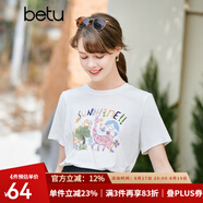 betu百圖女裝休閑趣味印花寬松藝術(shù)感短袖T恤女2203T21 米白 M