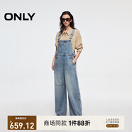 ONLY2025秋季新款復古寬松高腰直筒長褲牛仔背帶褲牛仔褲女|12517M001 J33 350水洗牛仔藍 L L標準褲長