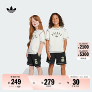 adidas男女小童經(jīng)典運(yùn)動(dòng)短袖套裝兒童夏季新款阿迪達(dá)斯官方三葉草   白/黑色   122