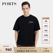 PORTS寶姿男裝夏季時(shí)尚休閑刺繡短袖圓領(lǐng)T恤 黑色 S