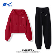 回力牛奶絲短開(kāi)衫衛衣收腳褲子套裝女2025春秋女裝新款時(shí)尚休閑一整套 車(chē)厘子紅回力白標K+黑回力白標K L （建議110-120斤）