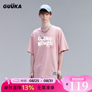 古由卡（GUUKA）xSANK嘻哈潮牌t恤男士短袖夏季情侶裝劉宇同款休閑寬松五分半截袖 粉色 F4662 M