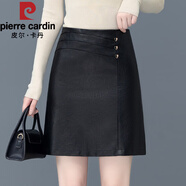 皮爾卡丹（pierre cardin）皮裙半身裙女高腰a字短裙氣質(zhì)打底裙外穿2025秋季新款百搭OL裙子 黑色 M 27