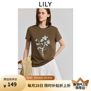 LILY2025夏新款復古撞色印花圖案圓領(lǐng)正肩休閑百搭短袖T恤女上衣 308橄欖綠 S