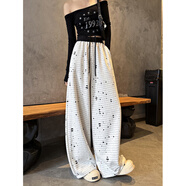 吻璦（wenai）休閑褲女2025年秋冬新款秋冬新美式運動(dòng)褲女重工破洞提花衛褲感慵 條紋 M