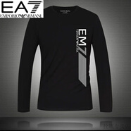Emporio Armani EA7阿瑪尼純·棉長袖T恤圓領(lǐng)衛(wèi)·衣秋季潮流大碼男裝打底衫 長袖A1929黑色 4XL