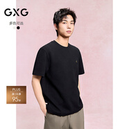 GXG男裝 雙色肌理面料寬松休閑圓領(lǐng)短袖T恤男士上衣G24D442161 黑色 L