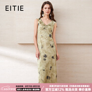 愛特愛（EITIE）【新中式印花連衣裙】V領(lǐng)修身荷葉邊2025夏新款無袖女裙B2507612 墨綠41 L (165)