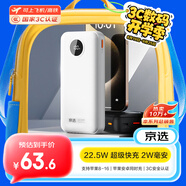 京選京東自有品牌 【3C認(rèn)證可上飛機(jī)】22.5W快充20000mAh白色充電寶PD20W移動(dòng)電源可飛機(jī)蘋果小米華為