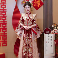 秀禾服婚服2025新款新娘鳳冠霞帔絲絨重工高端中式出閣嫁衣龍鳳褂 御芳韻絲絨款 無(wú)配飾 XL
