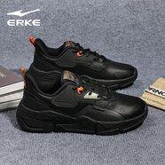 鴻星爾克男鞋運動(dòng)鞋夏秋季革網(wǎng)面透氣輕便時(shí)尚百搭休閑學(xué)生減震慢跑鞋子男 正黑/碳灰/銹橙色【皮面】 41