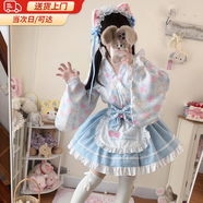 偽娘L(fēng)olita原創(chuàng  )設計日系和風(fēng)改良女仆風(fēng)連衣裙洛麗塔男娘公主洋裝 【藍色】上衣+半身裙+圍裙+腰帶蝴蝶結 M 【建議80-120斤】