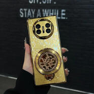 懷智適用華為matex6折疊屏matex6典藏版手機殼玻璃菱格紋發(fā)支架電鍍保護套 電鍍片材菱格紋殼-電鍍金+金色旋轉發(fā)支架 華為matex6典藏版