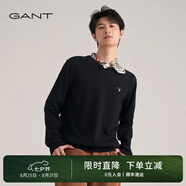 GANT【100%棉】/甘特百搭休閑經(jīng)典羅紋圓領(lǐng)寬松長(zhǎng)袖針織衫男衛(wèi)衣 005-黑色 S