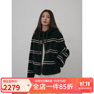 付智恩踏雪新年 進(jìn)口美利奴皮毛一體羊羔毛減齡條紋毛毛皮草外套 黑色白條-短款 S