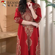 啄木鳥(niǎo)新年戰袍中長(cháng)款裙子民族風(fēng)毛衣連衣裙女秋冬新款寬松大尺碼針織 圖片色 【裙長(cháng)110左右】 4XL 建議155-170斤