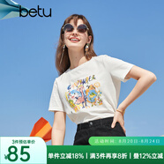 betu百圖女裝夏季純棉舒適圓領(lǐng)短袖T恤時髦涂鴉T恤女2103T63 白色 L