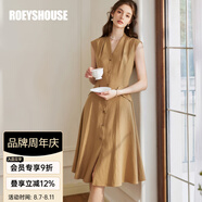 ROEYSHOUSE羅衣氣質(zhì)無袖收腰連衣裙初夏新款時(shí)尚V領(lǐng)卡其色大擺裙子10221 卡其色 L