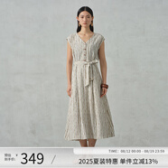 阿依蓮【商場(chǎng)同款】氣質(zhì)條紋連衣裙子女夏季2025新款輕奢V領(lǐng)顯瘦長(zhǎng)裙子 奶茶咖 XL