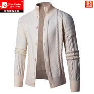 皮爾卡丹（pierre cardin）小眾設(shè)計(jì)2025冬季新款男士麻花開衫毛衣外套針織衫歐美風(fēng)毛線衣潮 米白色 M