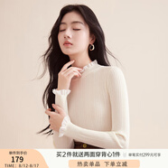 香影【抗起球科技針織衫】2024新款木耳邊半高領(lǐng)針織打底衫女秋冬 米色 木耳邊領(lǐng) N844008 S