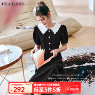 Olrain法式穿搭黑色娃娃領(lǐng)連衣裙女夏季收腰泡泡袖裙 第二批O57XL01653 M
