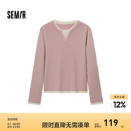 森馬（Semir）毛衣女短款假兩件含羊毛針織衫2024冬季新款修身保暖軟糯v領(lǐng)內(nèi)搭 白紅色調(diào)00416 2XL /175/96A
