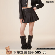 LALABOBO【商場同款】高腰顯瘦a字百褶裙簡約氣質(zhì)破洞半身裙女LBDA-WXZQ12 黑牛仔 常規(guī) M (26)