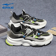 鴻星爾克（ERKE）男鞋秋季新款運動(dòng)鞋軟底舒適休閑鞋厚底鞋子男輕便百搭減震跑步鞋 正黑/酸橙綠3351 43